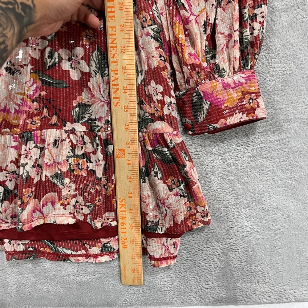 LC Lauren Conrad Womens Small Floral Sequin Belted Wrap‎ Mini Dress Fairy Boho - Picture 7 of 9